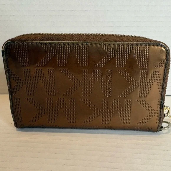 Michael Kors Bronze Monogram Zip-Around Wallet with Gold Plaque - Picture 2 of 10